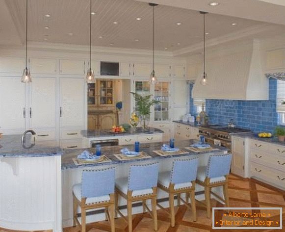 Hermoso interior en tonos azules - cocina photo