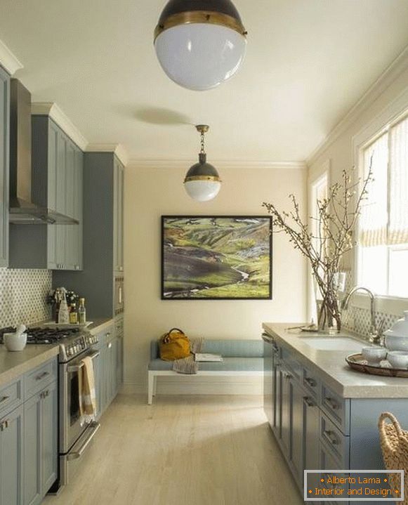 Cocina gris azul en el interior photo