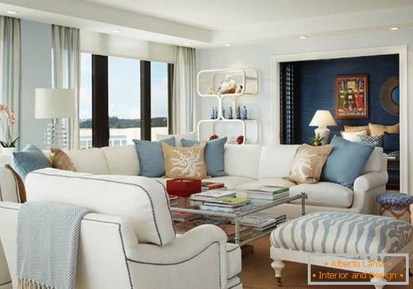 Sala de estar azul beige - diseño moderno 2016