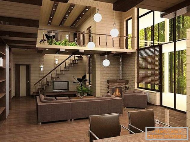 Diseño interior de una casa de campo de madera de una barra - foto adentro