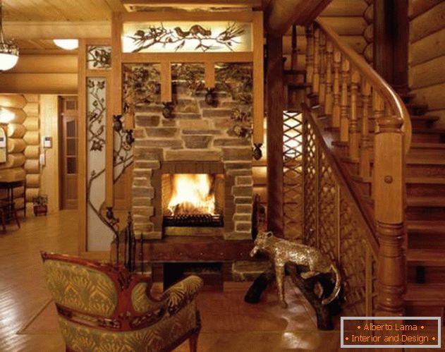 Diseño de una casa de madera con chimenea - foto interior