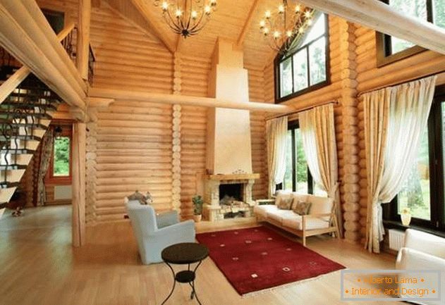 Diseño de interiores de una casa de campo de madera de los registros