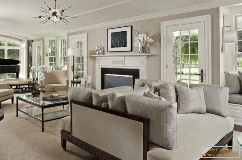 diseño de interiores de la sala de estar en colores crema