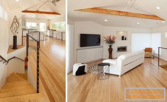 Diseño del piso del ático - foto de la cocina combinada de la sala de estar