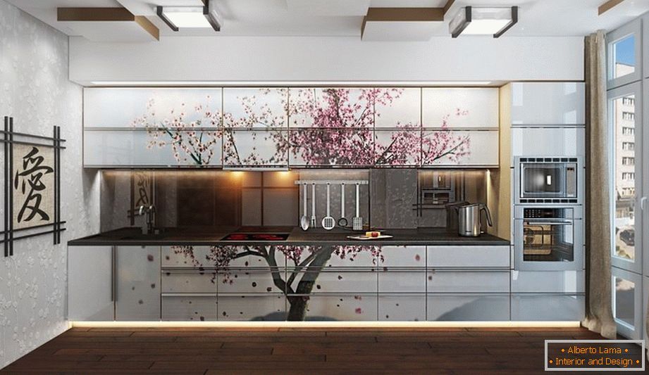 Sakura en los muebles de la cocina