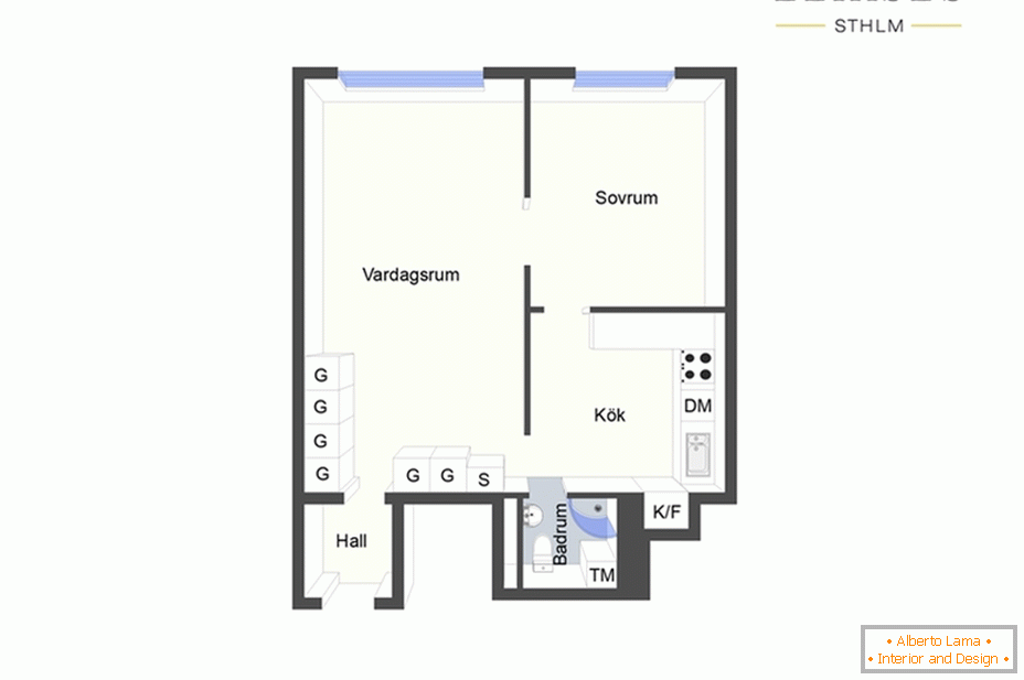 Distribución de un apartamento de una habitación