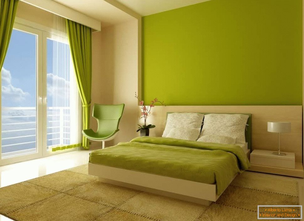 Dormitorio en color verde claro