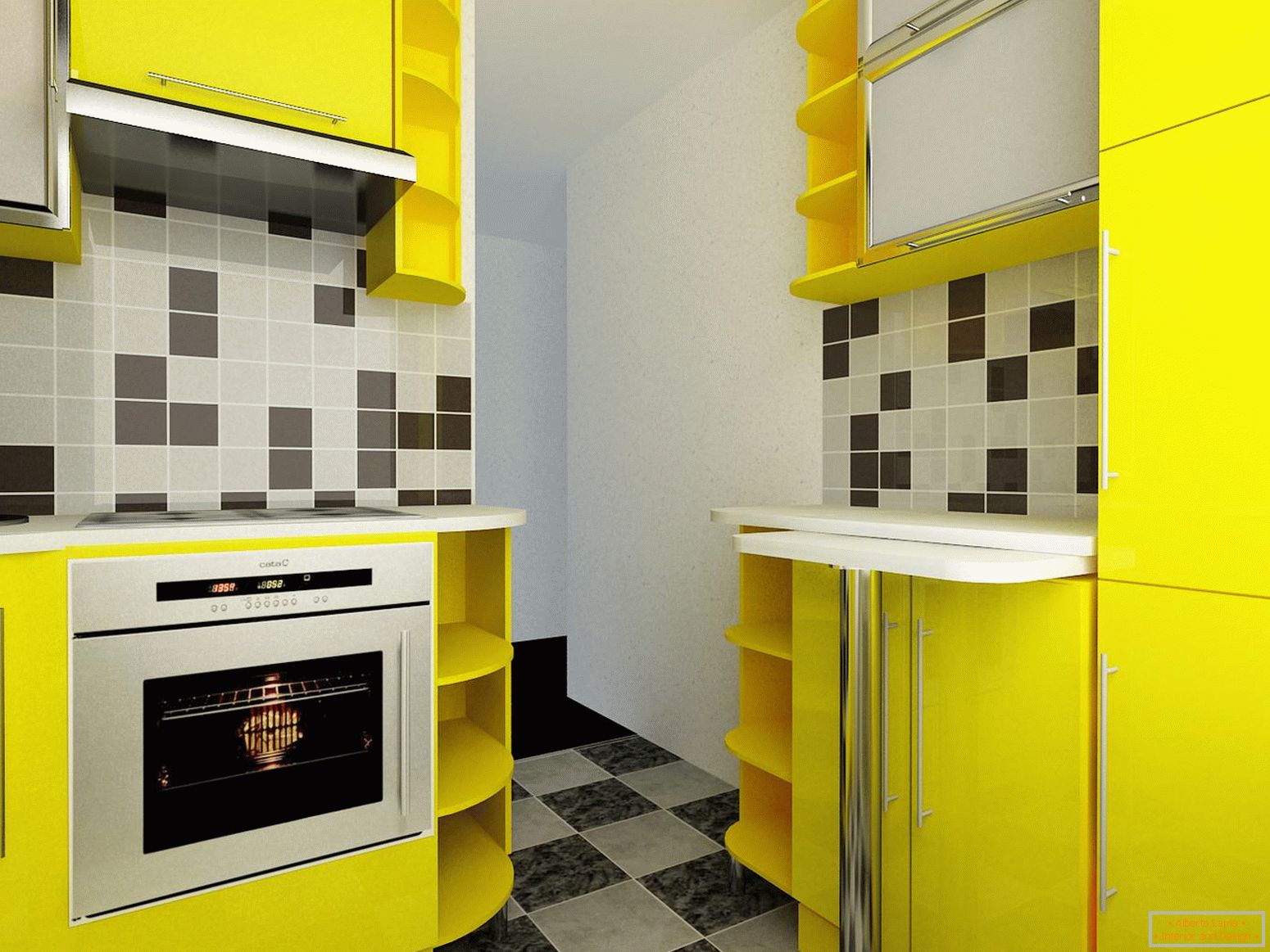 Pequeña cocina en color amarillo