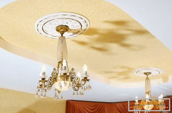 Papel tapiz líquido en el techo - foto en el diseño de la sala de estar