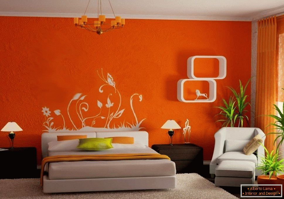 La combinación de paredes anaranjadas y muebles blancos