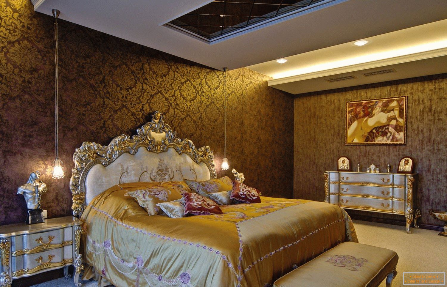 Tonos dorados en el diseño del dormitorio