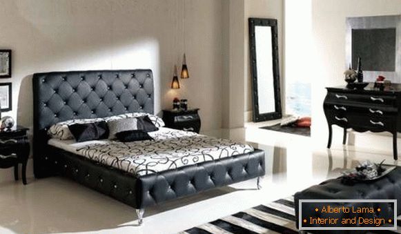 Diseño de dormitorio con muebles negros