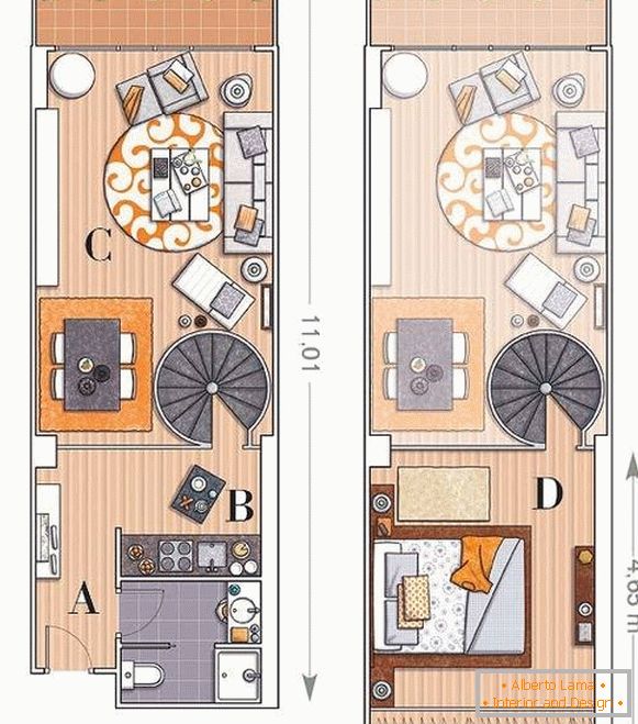 El diseño de un apartamento de dos pisos