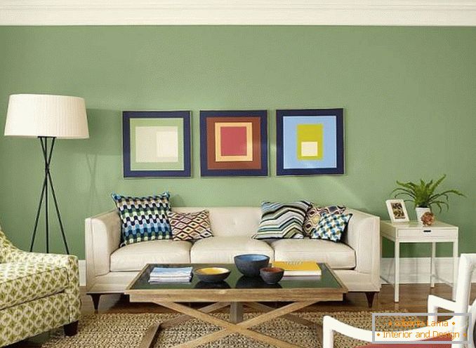 Fondo de pantalla verde en la sala de estar moderna