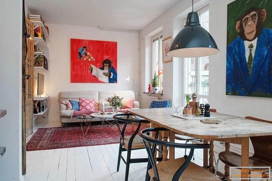 Cocina y sala de estar en estilo escandinavo