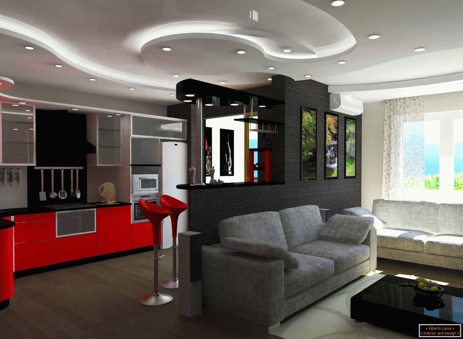 Proyecto de diseño cocina y sala de estar 20 metros cuadrados