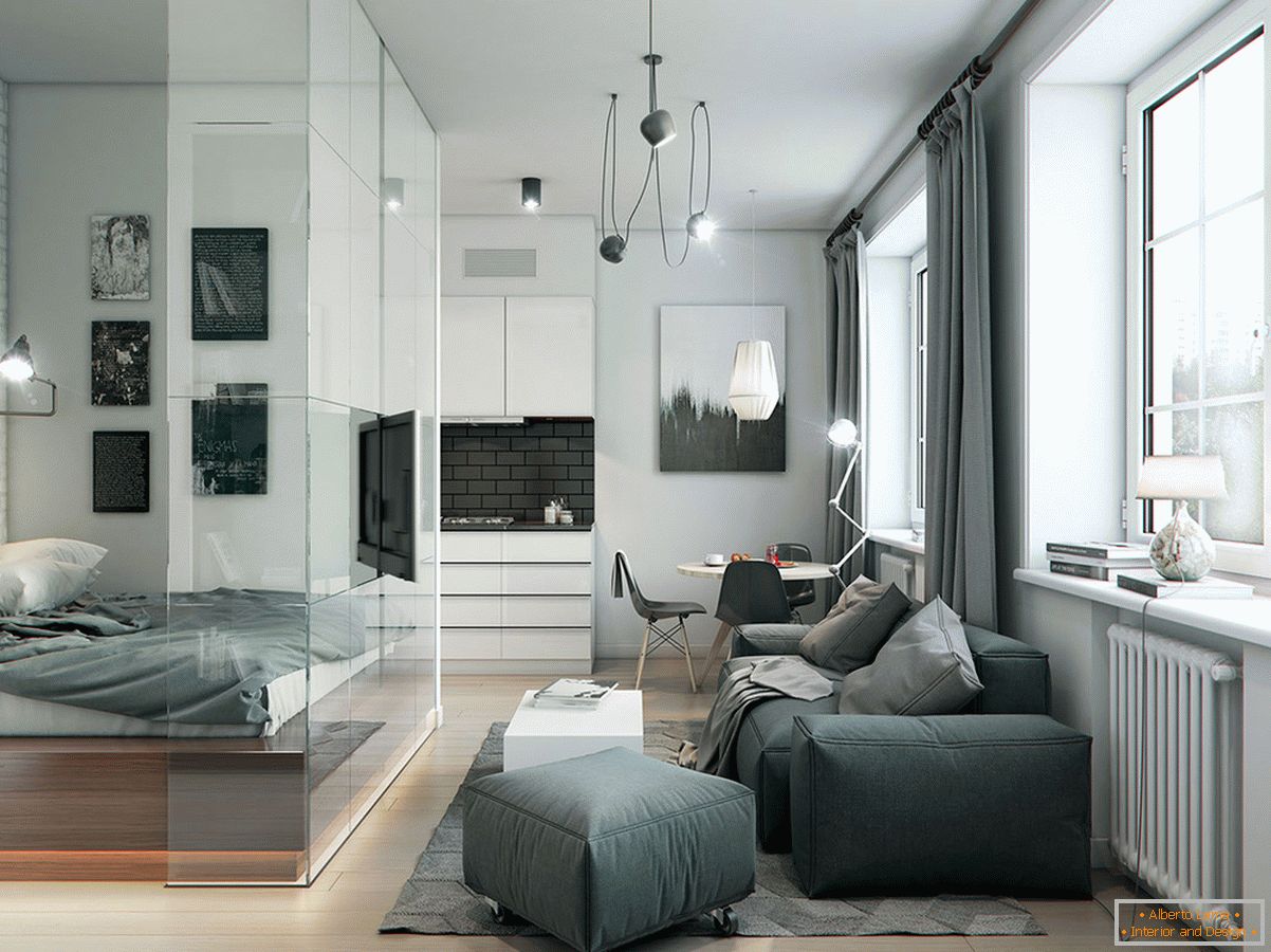 El interior del apartamento en tonos grises