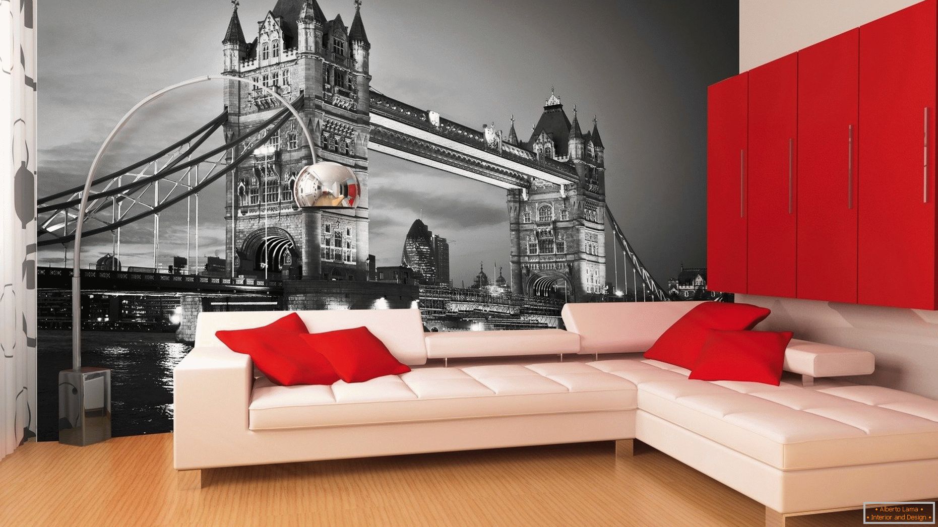 Papel pintado 3d con un paisaje de Londres en la sala de estar