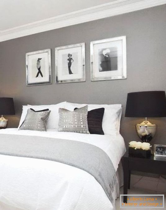 Diseño de dormitorio en tonos grises y negros