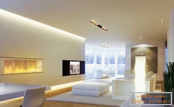 Iluminación de pared horizontal en la sala de estar ultramoderna