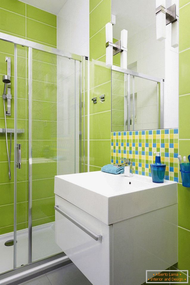 Diseño de baño en color verde claro