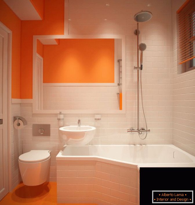 Una hermosa combinación de blanco y naranja en el diseño de la bañera