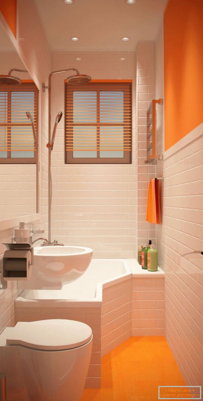 Diseño elegante de un pequeño baño naranja