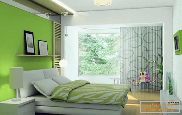 Decoración del dormitorio en color verde claro