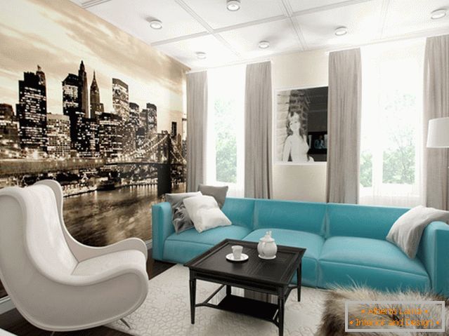 Diseño acogedor del apartamento en un esquema de color tranquilo