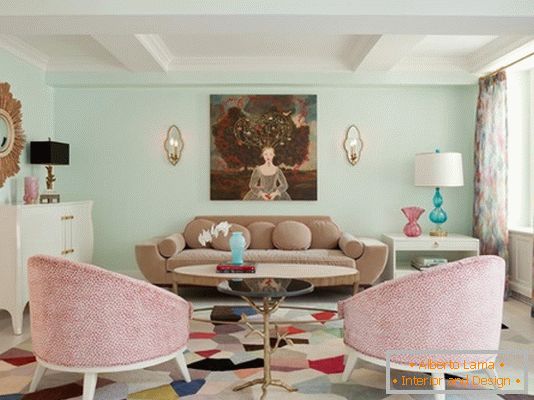 Colores pastel en el diseño de la sala de estar