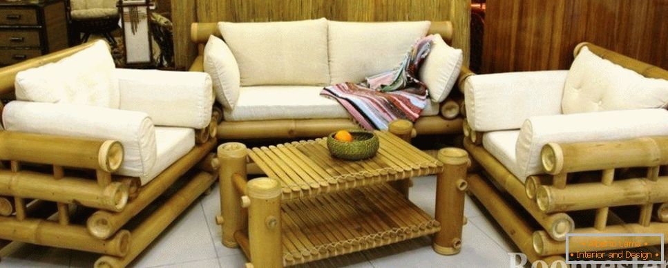 Muebles de bambú con almohadas