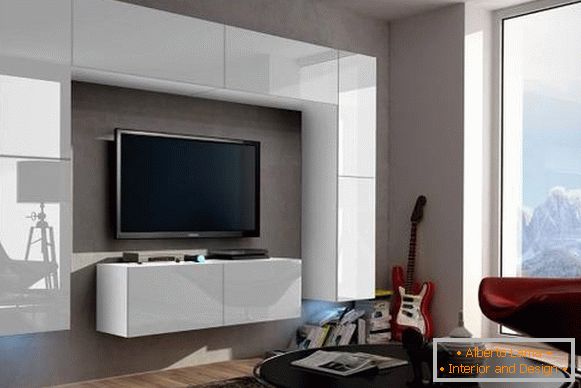 Muebles blanco brillante de la sala de estar на стенах