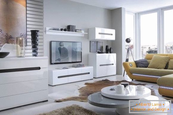 Muebles blancos modulares de la sala de estar en estilo moderno