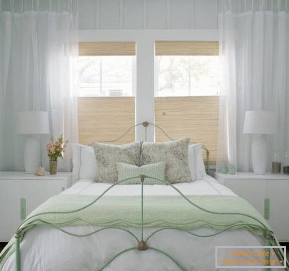 Diseño del pueblo de un dormitorio blanco - foto con acentos verdes