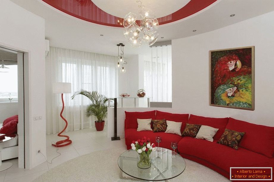 Sala de estar en color blanco y rojo
