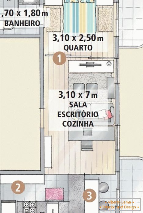 Plano de apartamentos en estilo mini-loft