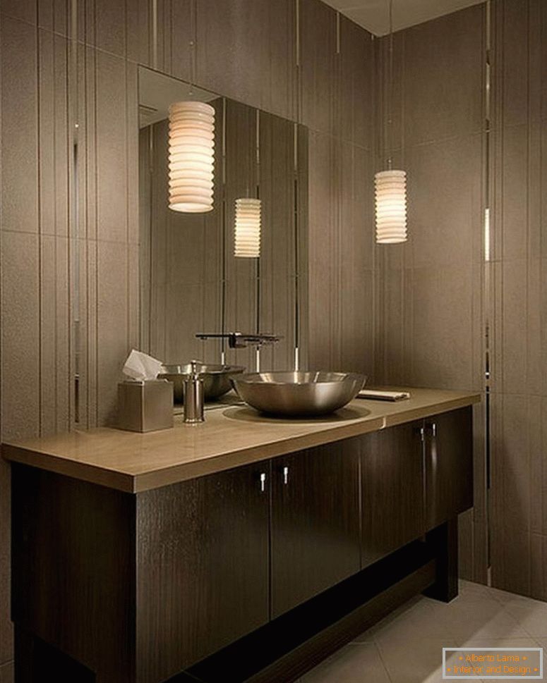 baño-caliente-imagen-de-beige-baño-decoración-usando-blanco-cilindro-colmena-baño-colgante-lámpara-sombra-incluyendo-luz-gris-azulejo-baño-pared-y-redondo-acero inoxidable- baño-recipiente-lavabos-entra