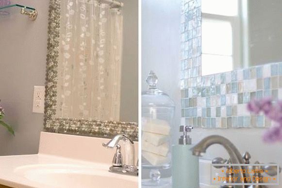 Cómo decorar las paredes en el baño: la decoración del espejo es mosaico