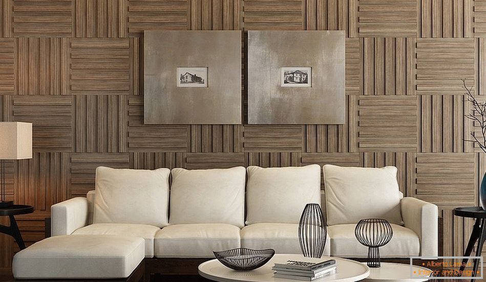 Paneles de madera на стене в интерьере