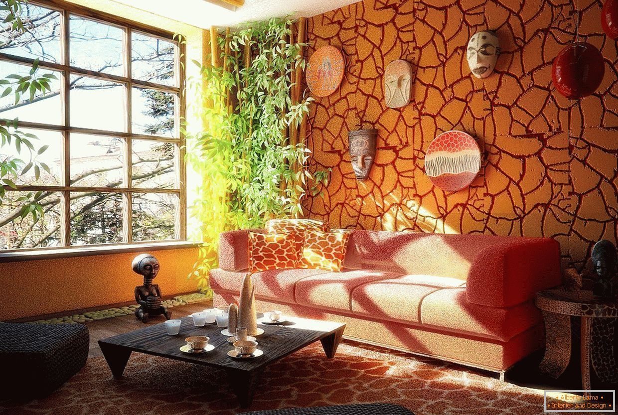 Naranja yeso decorativo в дизайне гостиной