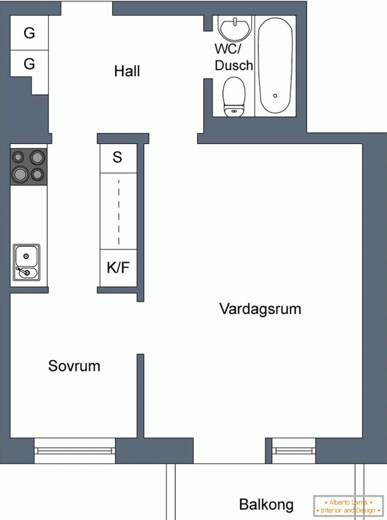 Apartamento de una habitación con balcón