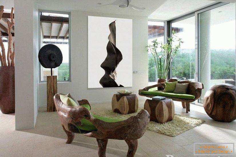 Sala de estar con bemel de madera