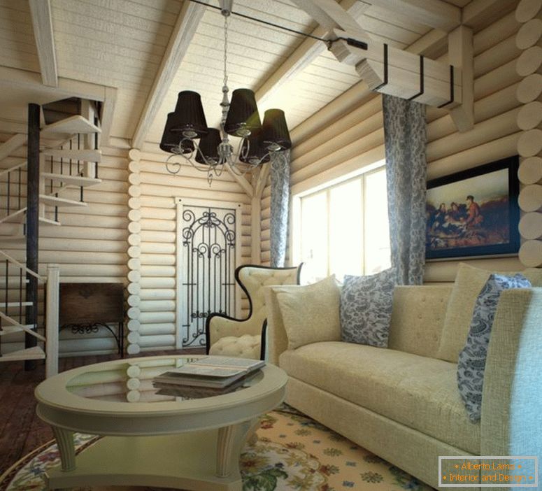 Diseño de interiores en una casa de madera dom brus
