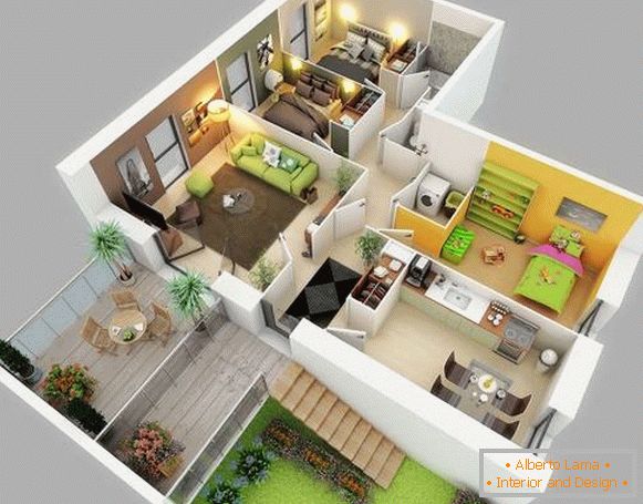 Proyecto 3D de una casa privada con un diseño detallado de habitaciones