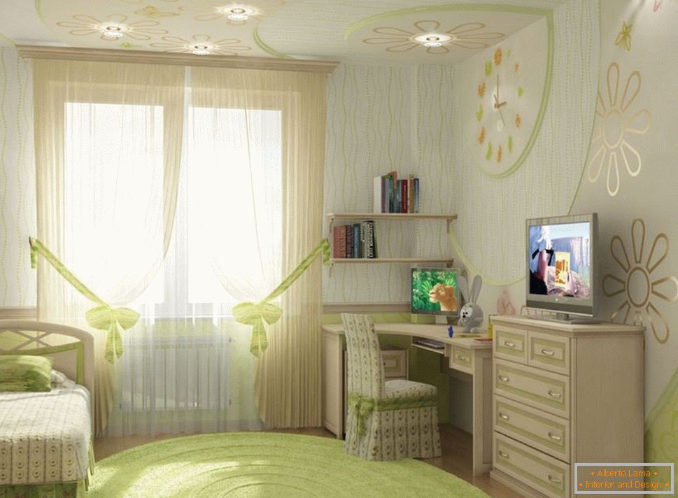 Una habitación para una niña con una luz de fondo original