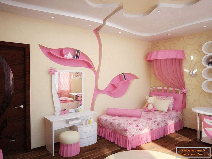 Dormitorio amarillo-rosa para una niña