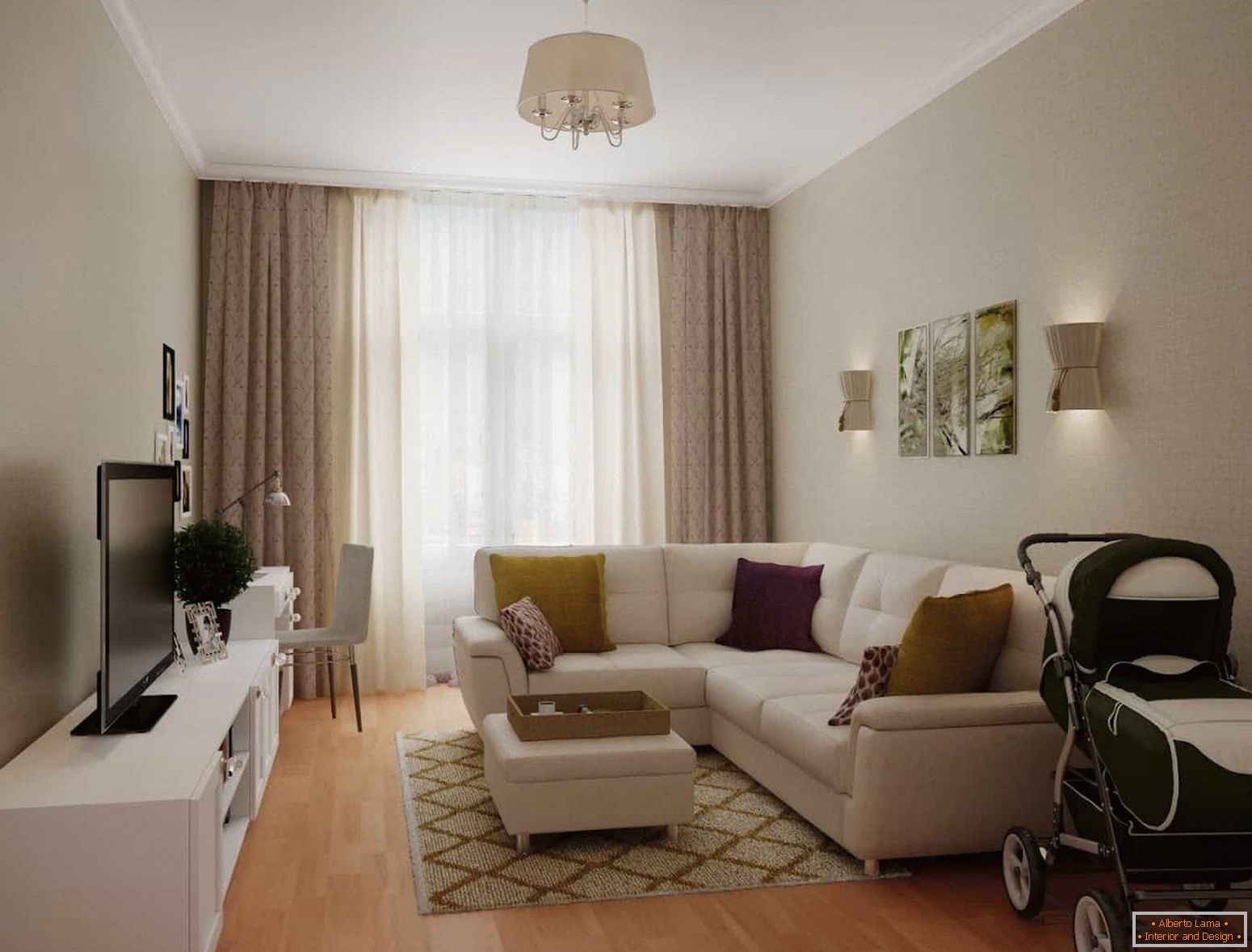 Elegante diseño de la sala de estar moderna 20 metros cuadrados M.