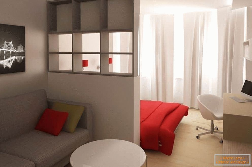 Diseño de dormitorio y sala de estar en una habitación