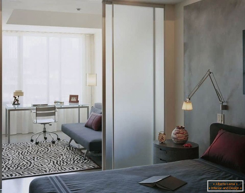 Tabiques deslizantes en diseño de dormitorio y sala de estar en una habitación