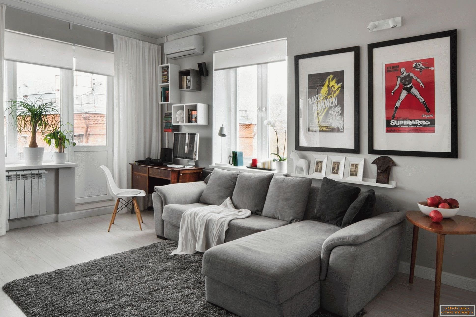 Sala de estar en tonos grises